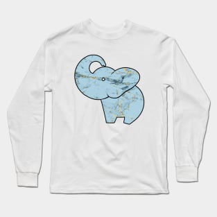 Cute elephant, abstract marble, fluid art, stone blue and golden Long Sleeve T-Shirt